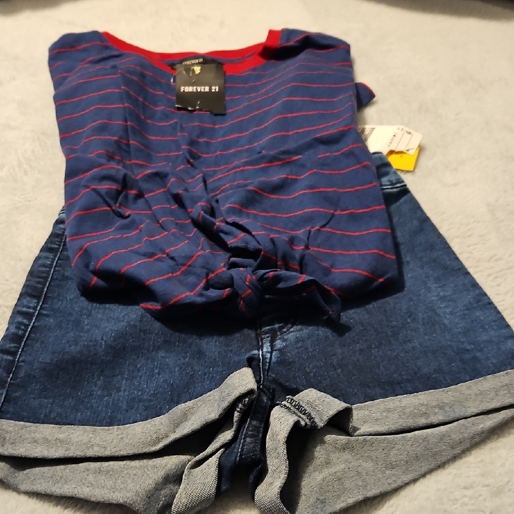 Forever 21 Kids Blue and Red Striped Tee